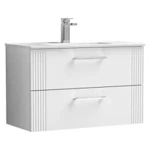 Nuie Deco Satin White 800mm Wall Hung 2 Drawer Vanity Unit with 18mm Profile Basin - DPF195B - Satin White