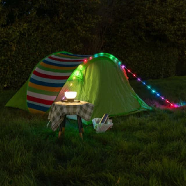 ValueLights Multi Purpose Camping Festival Solar Hanging Light with RGB String Lights Green