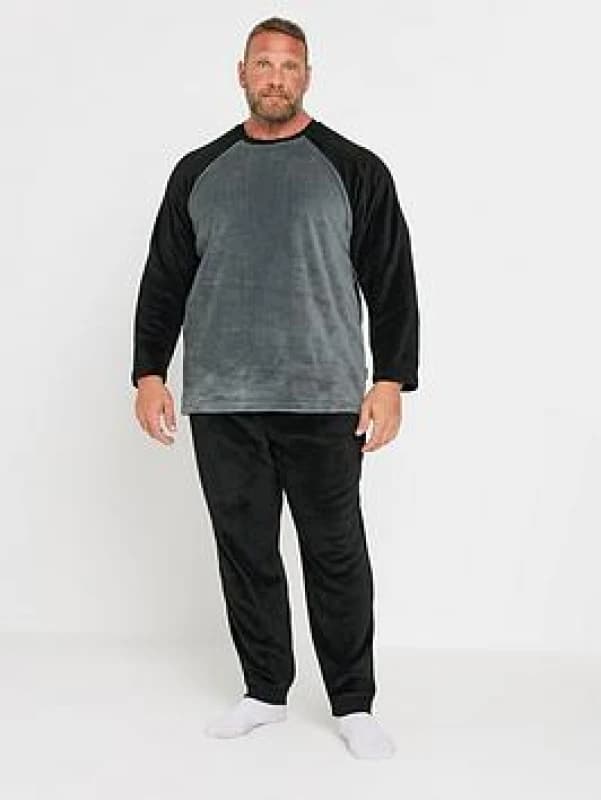 BadRhino BadRhino Men Raglan Sleeve Fleece Pyjama Set in Black Size: 2X-large Black XXL Male 5063111539215