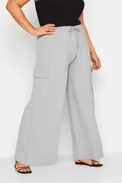 Yours Wide Leg Cargo Trousers Grey