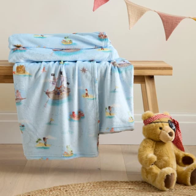 Belle & Boo Pirates Cosy Fleece Blanket Throw Blue unisex 150x200cm