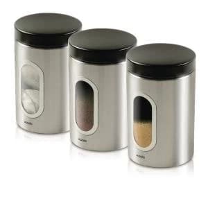 Kitchen Canisters Set of 3 Silver Stainless Steel KZOCS