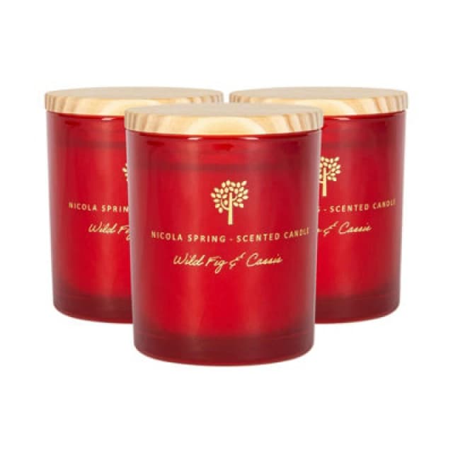 Nicola Spring Soy Wax Scented Candles - 130G - Wild Fig & Cassis - Pack Of 3 - Autumn Spiced Glass Jars - Long Burn Seasonal