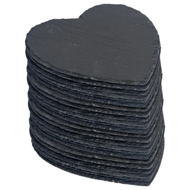 Argon Tableware Heart Slate Placemats - 25cm - 24x Large Natural Black Stone Dining Table Dinner Serving Board Platter Place Mats Sets Black Unisex