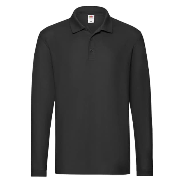Fruit Of The Loom Fruit of the Loom Men Premium Long-Sleeved Polo Shirt in Black Size: Small Black S Male 5063470734702