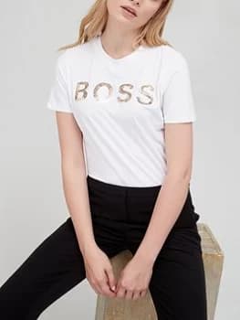 Hugo Boss Embellished Logo T-Shirt White Size M Women