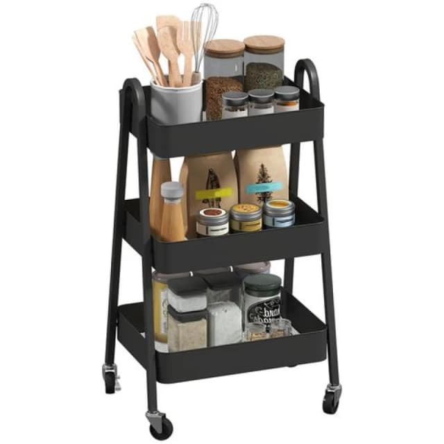 HOMCOM HOMCOM 3-Tier Rolling Utility Cart Kitchen Storage Trolley on Wheels Black One Size Unisex 5063603634749