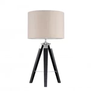 Clipper Black Wood and Chrome Table lamp with Beige Shade