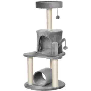 Pawhut Cat Tree Tower Activity Centre With Jute Post Bed Tunnel Perch Hanging Toy - Grey
