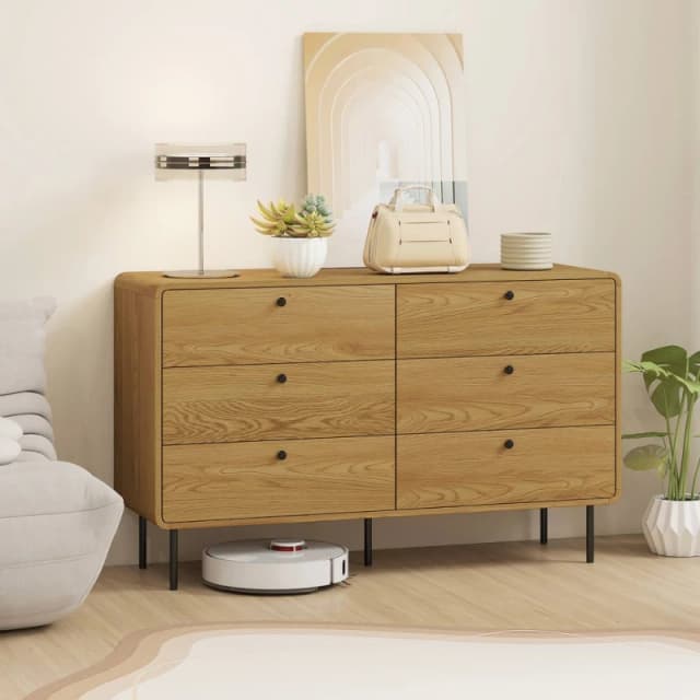 HOMCOM Chest of Drawers for Bedroom, Modern 6 Drawer Dresser, Oak in Natural Natural Unisex