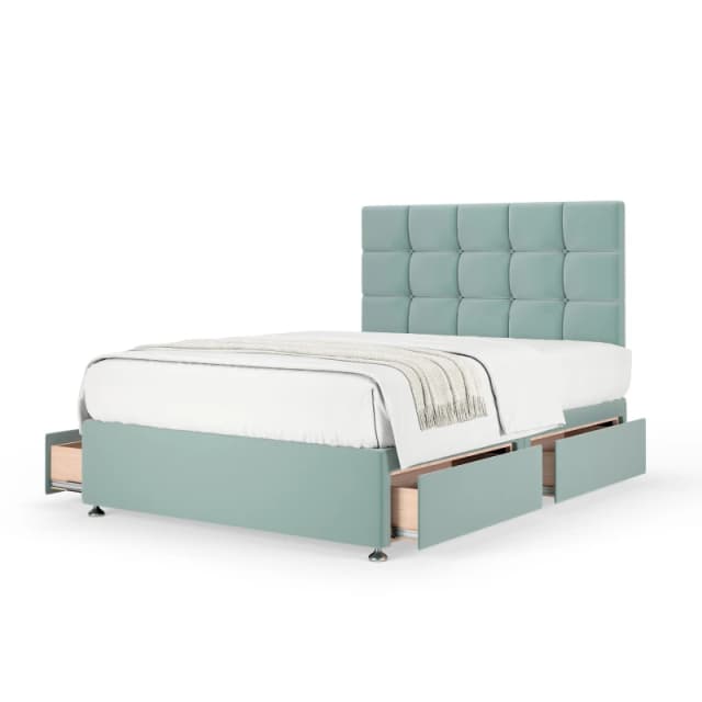 Bedmaster Bedmaster Plush Velvet 4 Drawer Divan Base And Square Headboard in Duck Egg Blue Size: Super King Duck Egg Blue Super King Unisex 78678707