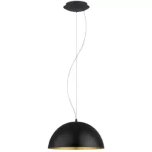 Netlighting Gaetano 1 Light Dome Ceiling Hanging Pendant Black, Gold, E27 - EG94