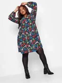 Yours Zip Detail Dress Floral Pop, Black, Size 16, Women