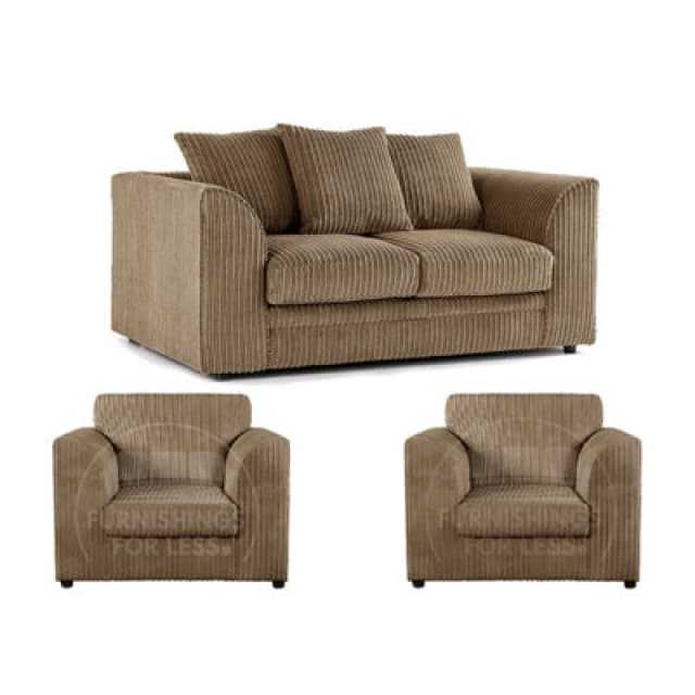 Furnishings For Less UK Luxor Jumbo Cord 2 + 1 + 1 Fabric 3 Piece Sofa Suite - Scatter Back Coffee