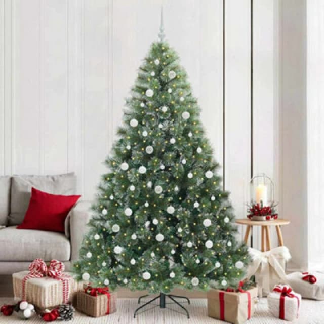 vidaXL Artificial Christmas Tree with 300 LEDs, White Balls Green 210cm PE and PVC, Green 3397864