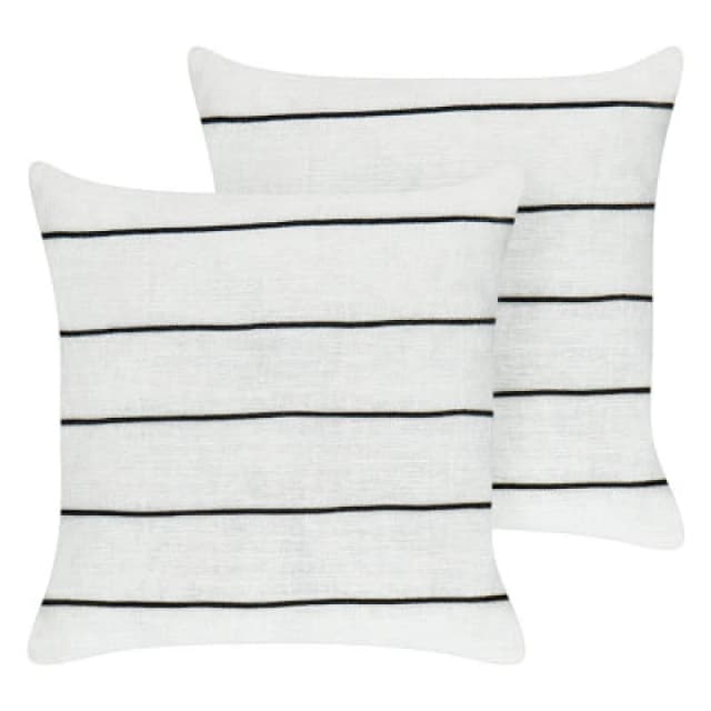 Beliani Set Of 2 Decorative Cushions Milas Linen 50 X 50 Cm Black/ White Striped