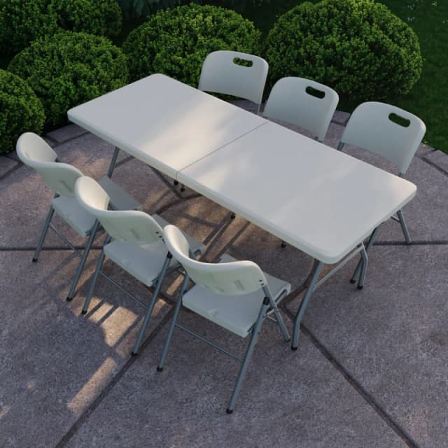 Lassic Outdoor Trestle Folding Table 6ft 6 Folding Chairs White unisex 7 Piece