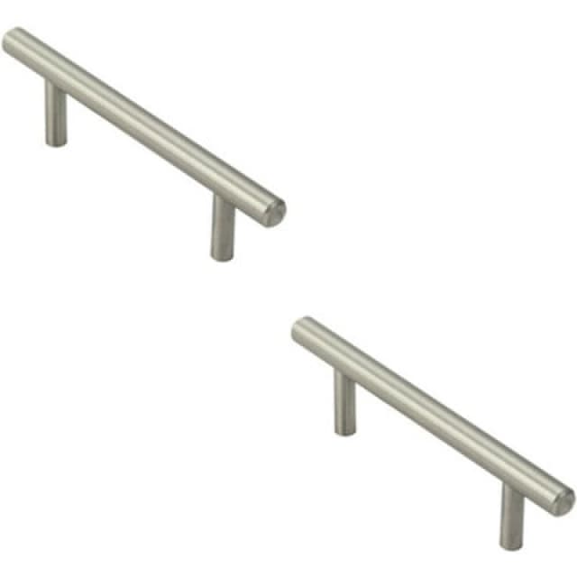 Loops 2x Mini Round T Bar Pull Handle 100 x 8mm 64mm Fixing Centres Satin Nickel Metallics unisex