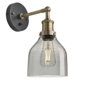 Industville Brooklyn 6" Cone Wall Light / Smoke Grey Tinted Glass and Brass Holder