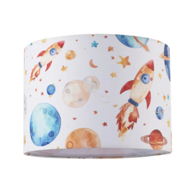Happy Homewares Colourful Space Themed Kids Lamp Shade With Rockets Planets And Stars