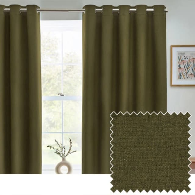 Furn Furn Dawn 100% Blackout Thermal Eyelet Curtains in Olive Size: 117cm width x 137cm drop Olive 117cm width x 137cm drop Unisex 5025532854407