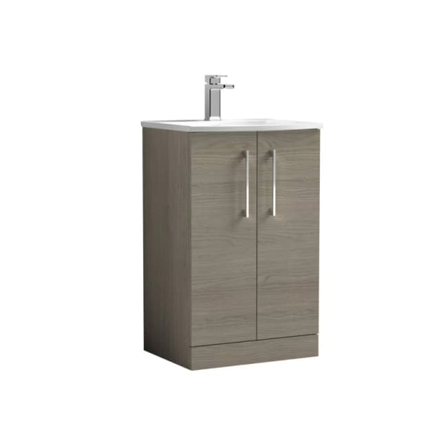 Balterley Modern Bathroom Floor 2 Soft Close Door Vanity Unit, Solace Oak, 500mm in Brown Brown Unisex