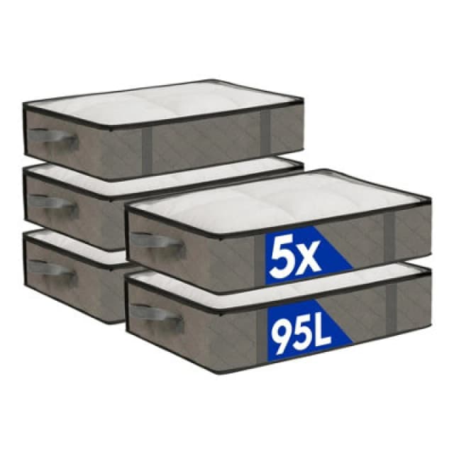 Harbour Housewares Under Bed Storage Bags With Lid - 95 Litre - Grey - Pack Of 5