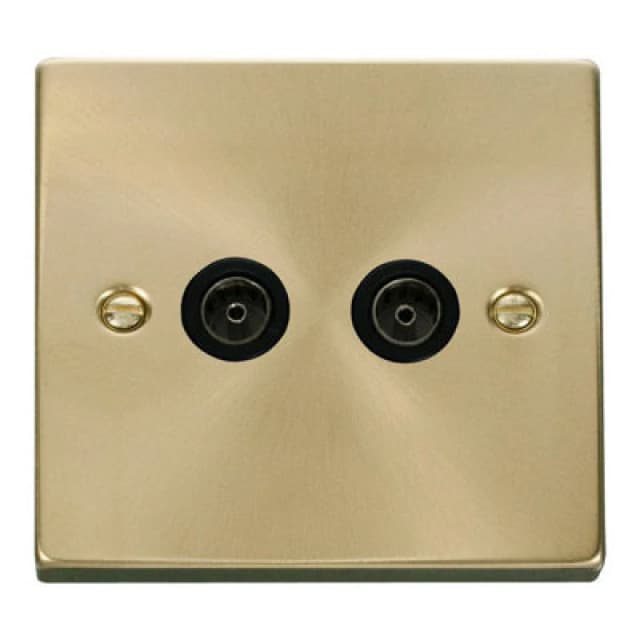 SE Home Satin / Brushed Brass 2 Gang Twin Coaxial TV Socket Gold
