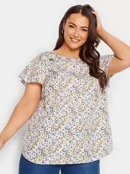 Yours Frill Sleeve Detail Top, White, Size 16, Women