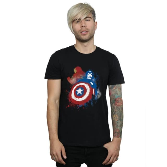Marvel Marvel Men Captain America Civil War Painted Vs Iron Man T-Shirt in Black Size: Small Black S Male 5057068013041