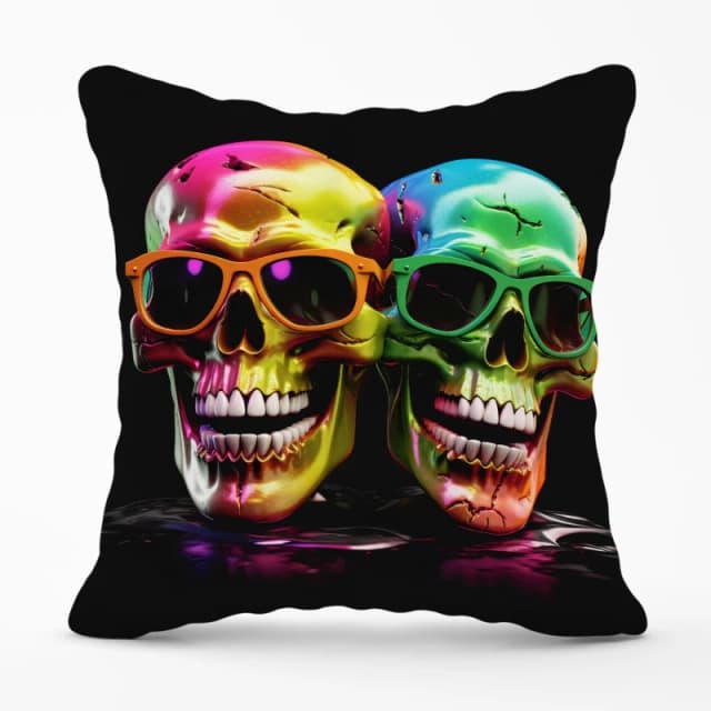 Warren Reed - Designer Happy Skeletons In Sunglasses Cushions Size: 45cm x 45cm Multicolor Unisex 45cm x 45 cm
