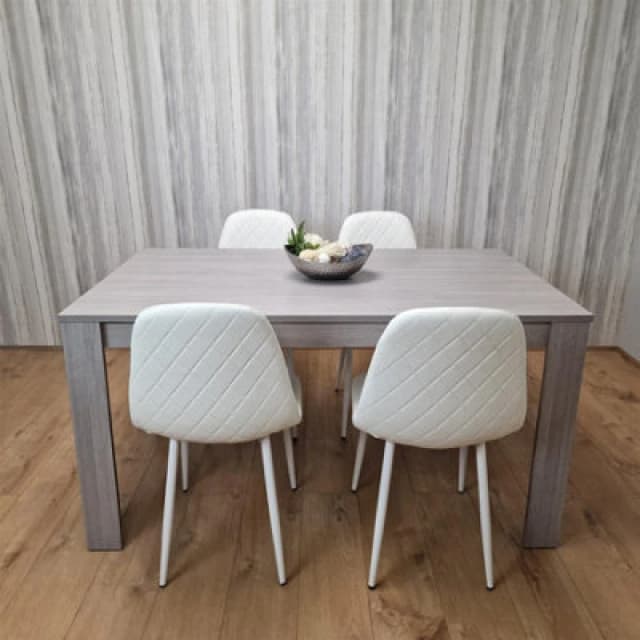 KOSY KOALA Kosy Koala - Dining Table and 4 Chairs Grey 4 white Leather Chairs Wood Dining Set Furniture Arrow grey 140 + 4 white gem