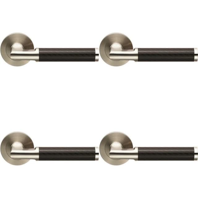 Loops 4x PAIR Carbon Fibre Round Bar Handle on Round Rose Concealed Fix Satin Steel Metallics