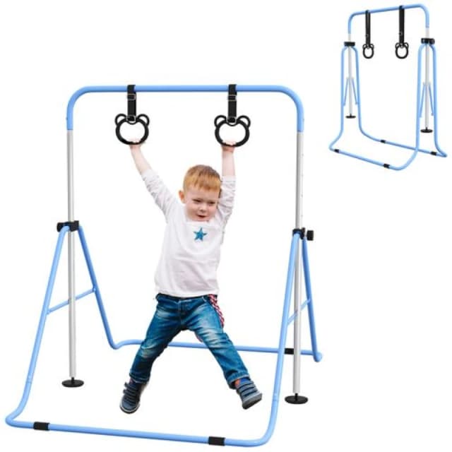 HOMCOM Adjustable Height, Foldable Kids Gymnastics Bar Childrens Toys One Size Purple 72321324000