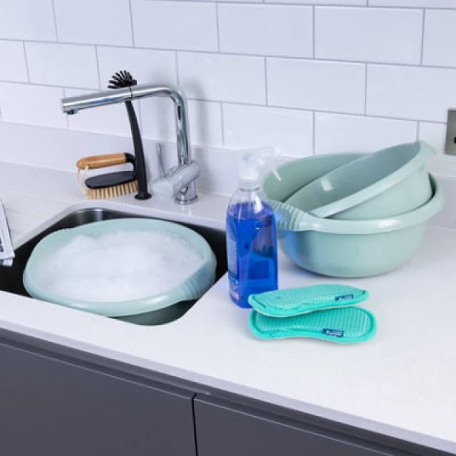 Wham 3 Piece Casa Multi-Functional Round Plastic Bowl Set Silver Sage (28Cm, 32Cm & 36Cm Bowls)