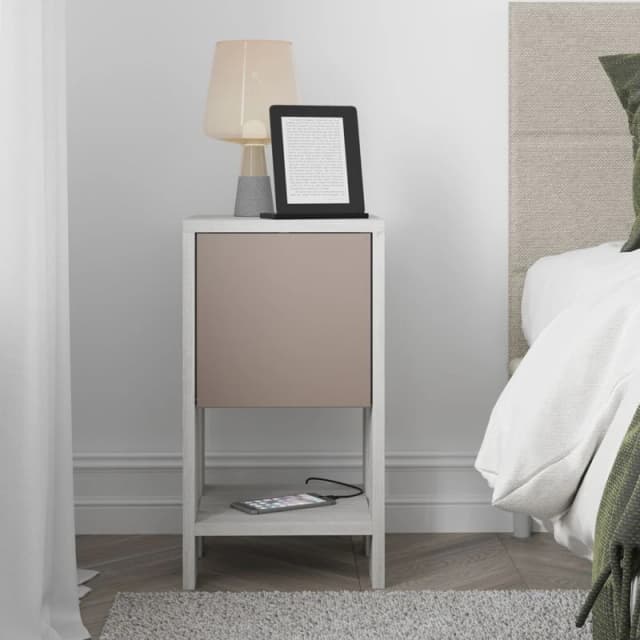 DECORTIE Decortie - Ema Modern Bedside Table Ancient White Mocha Grey 30cm Width Bedroom Furniture - Ancient White - Mocha Grey M.KO.14163.4