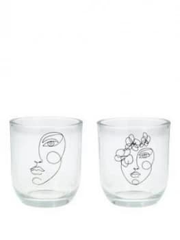 Gisela Graham Set 2 Face Glass Tealight Holders