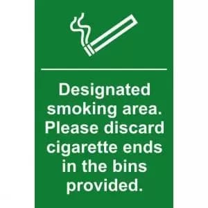 Self ad. semi-rigid PVC Designated Smoking Area. Please Discard