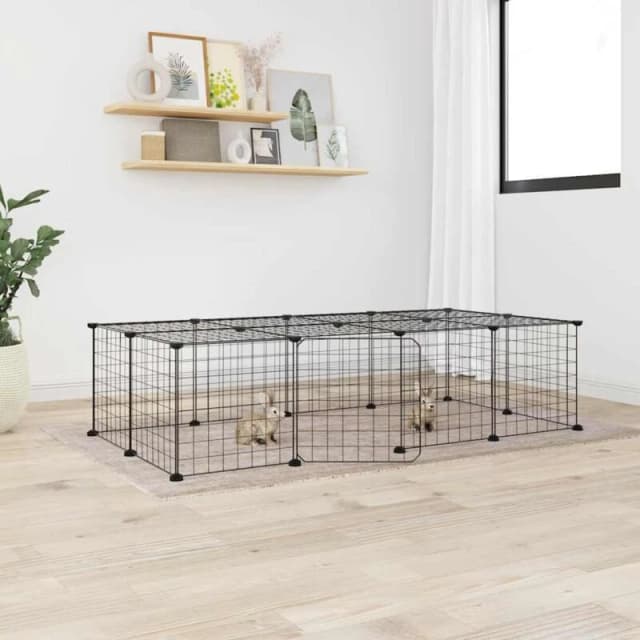 VIDAXL 20-Panel Pet Cage with Door Black 35x35cm Steel Vidaxl 8720287190882