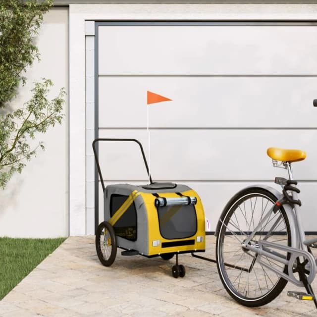 vidaXL Pet Bike Trailer Yellow and Grey Oxford Fabric and Iron, Yellow 93903