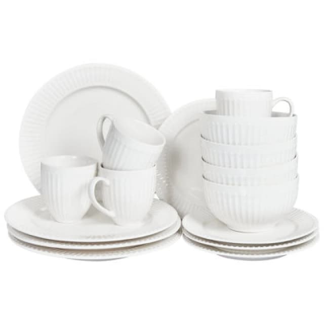 Beliani Set Of 16 Dinnerware Cowslip Porcelain White