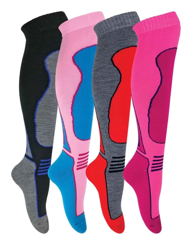 Sock Snob 4 Pairs Adults Knee High Wool Ski Socks - 4-7 UK / Pinks
