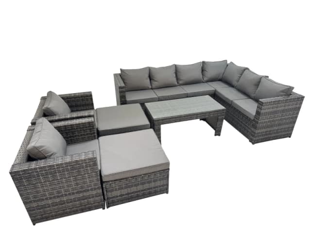 Fimous Garden Furniture Set with 2 Chairs 2 Big Stools Dark Grey Mixed Dark Grey Unisex