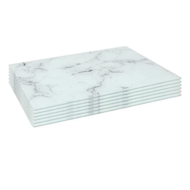 Harbour Housewares 6X Glass Placemats - 40 X 30Cm - Marble - Dining Table Place Mats Tabletop Protector For Kitchen Worktops