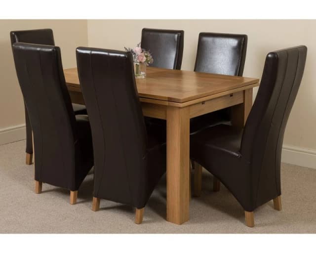 Thats Furniture Richmond 140-220cm Oak Extending Dining Table & 6 Lola Leather Chairs in Brown Brown Unisex