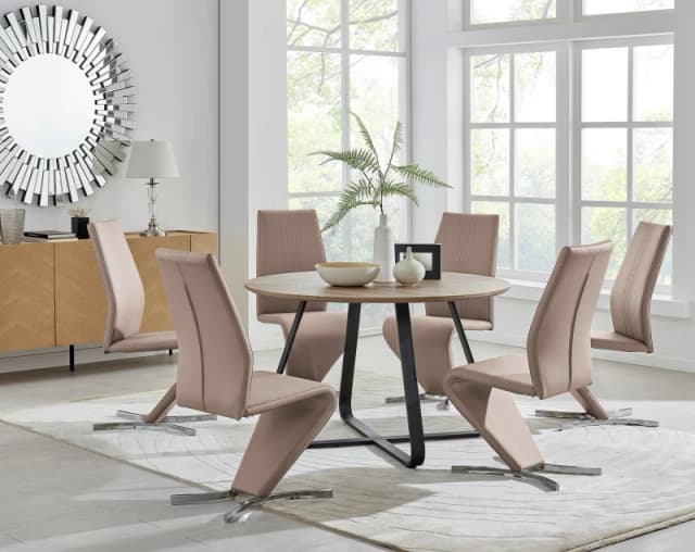 FurnitureboxUK FurnitureboxUK Santorini Brown Wood Effect Dining Table & 6 Willow Chairs in Beige Beige One Size Unisex 5056657124014