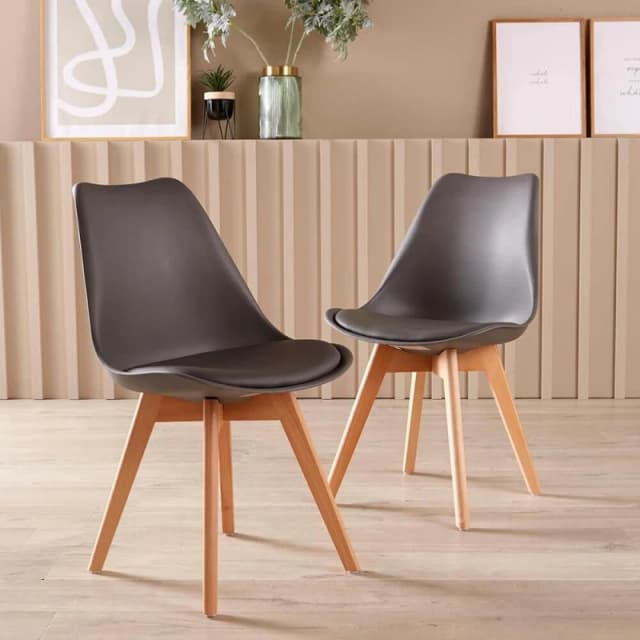 Home Source Set Of 2 Lisbon Grey Padded Upholstered Dining Chairs