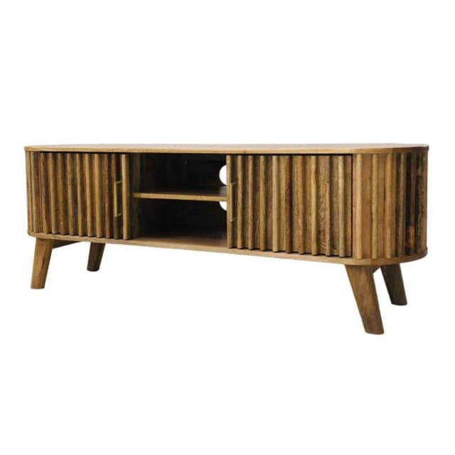 Jaipur Furniture Ltd Slated TV Unit - Mango Wood - L40 x W135 x H50cm - Light Finish - Assembly Required in Brown Brown Unisex