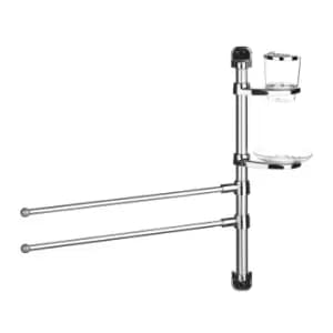 Premier Housewares Towel Rail, Two Rails/Soap Holder/Toothbrush Holder Wall Mountable - Silver