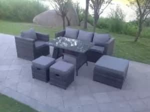 Fimous 4 Seater Outdoor Dark Grey Rattan Lounge Complete Sofa Set with Big Footstool and 2 Stools